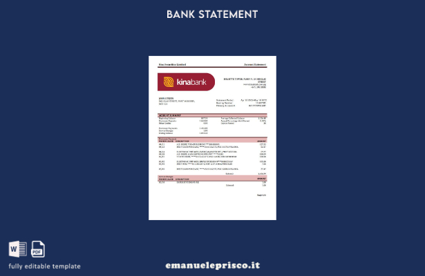 modello word di estratto conto bancario stile verificato Papua Nuova Guinea Kina